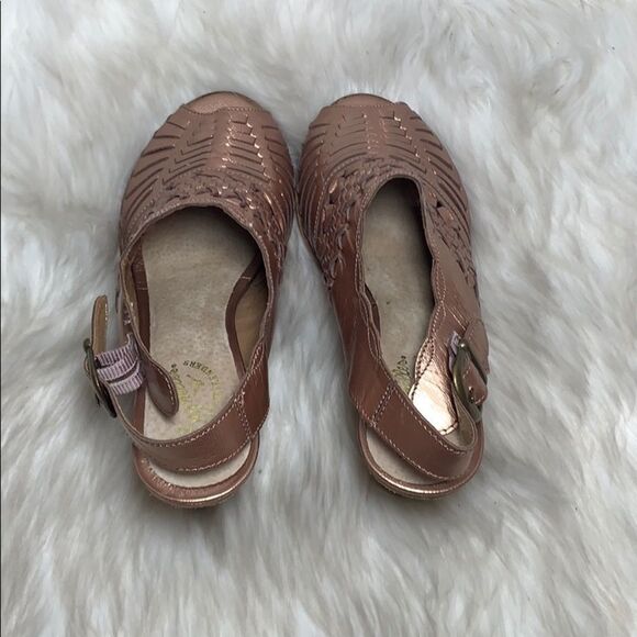 Seychelles Gold Woven Leather PeepToe Wedge Sz 6.5 - Picture 3 of 8
